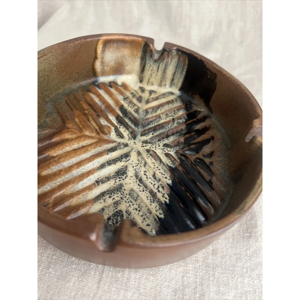 Pottery Craft Ashtray 7.5in Unisex MCM Stoneware #400 Brown USA Vintage Catchall